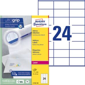 Etikett AVERY LASER 70x36mm 2400/FP